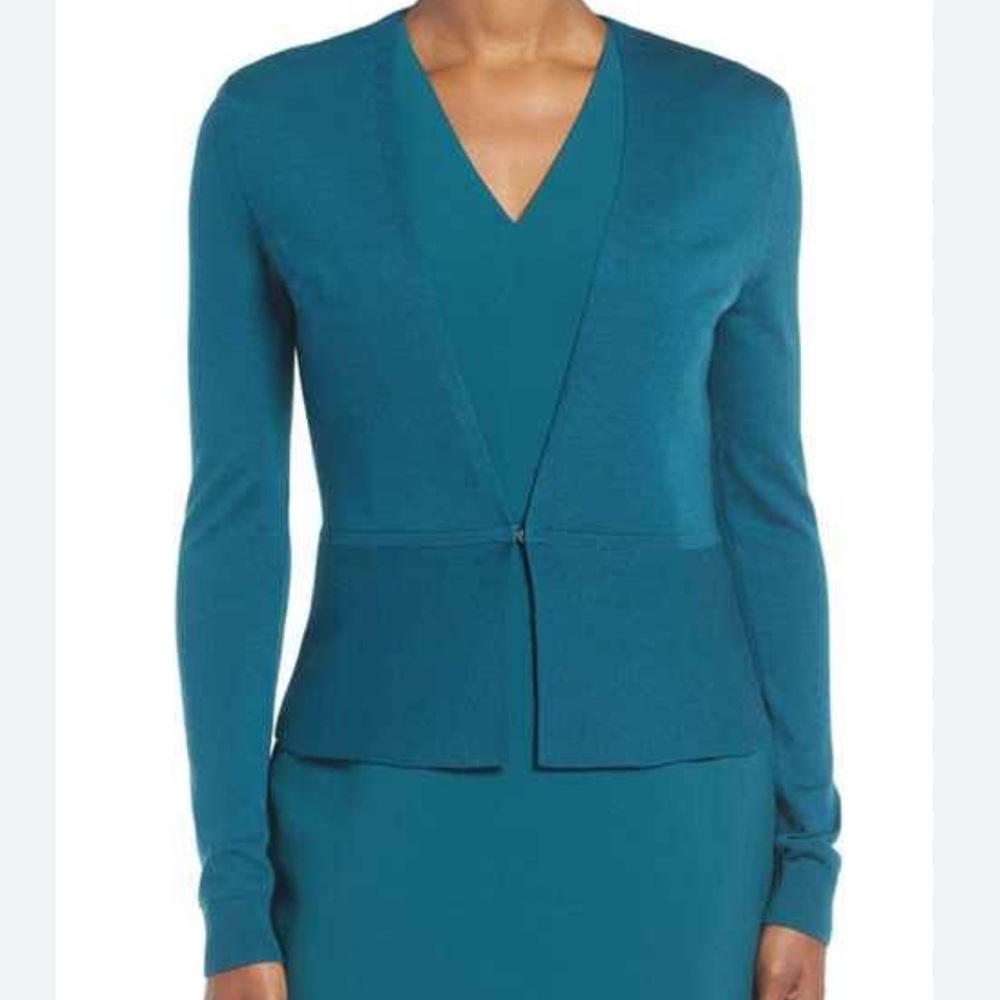 NWT Hugo Boss Finesie Deep Teal Merino Superfine Wool Cardigan. Size XS